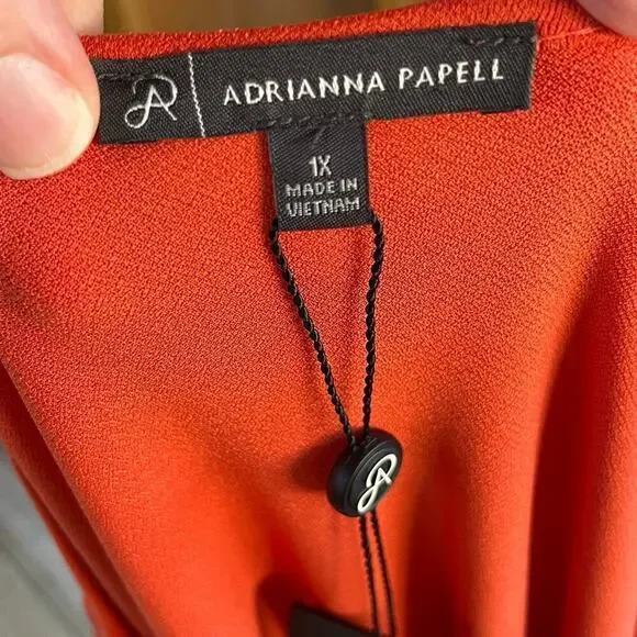 Adrianna Papell V-Neck Open String Sleeve Top Color Chili Size 1X. NEW - Picture 8 of 11